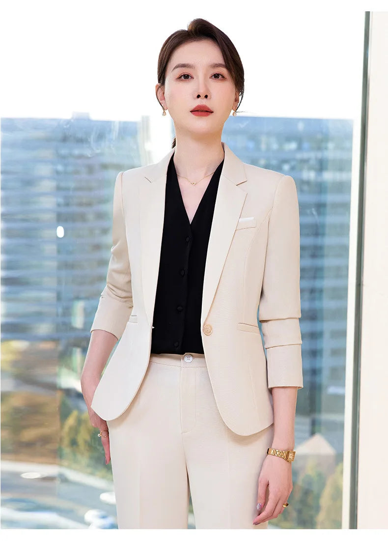 Ladies Office Work Wear Blazers Formal OL Styles Business Suits Pants and Jackets Coat Spring Autumn Professional Career Set