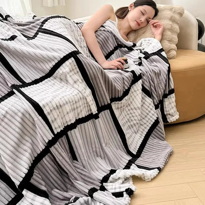 Lightweight Luxurious Warm Sleeping Plaid Milk Down Thin Blanket Multi Color Spring Summer Suitable For Sofas Bedrooms Blankets