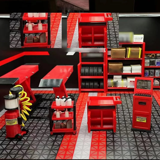 1:18 Car Model Repair Shop Diorama 9-Piece Modification parts Set for Collectors & Hobbyists Miniature Scene Display DIY Tools