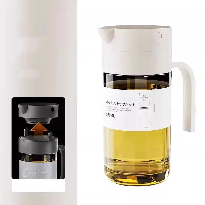 550ml Glass Automatic Opening and Closing Gravity Jug Household Kitchen Leak-proof Oil Jug Soy Sauce Vinegar Seasoning Flask