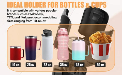Car Cup Holder with Adjustable Base For Yeti Rambler,Hydro Flask,Nalgene,Stanley 10-64oz Cup Holders Extender