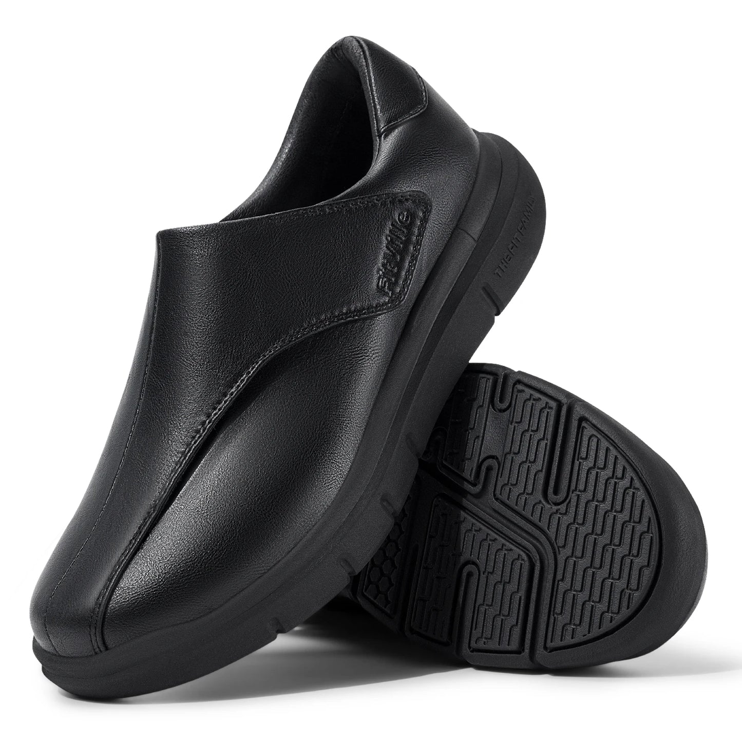 FitVille Men's Leather Shoes Diabetic Shoes Casual Oxford Shoes Adjustable Lightweight Formal Business Shoes for Swollen Feet