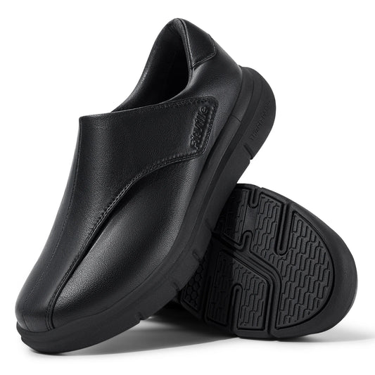 FitVille Men's Leather Shoes Diabetic Shoes Casual Oxford Shoes Adjustable Lightweight Formal Business Shoes for Swollen Feet