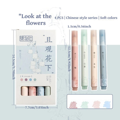 4PCS Retro Style Handbook Pen Marker Graffiti Brush Inscription Pen Office Culture and Educational Supplies