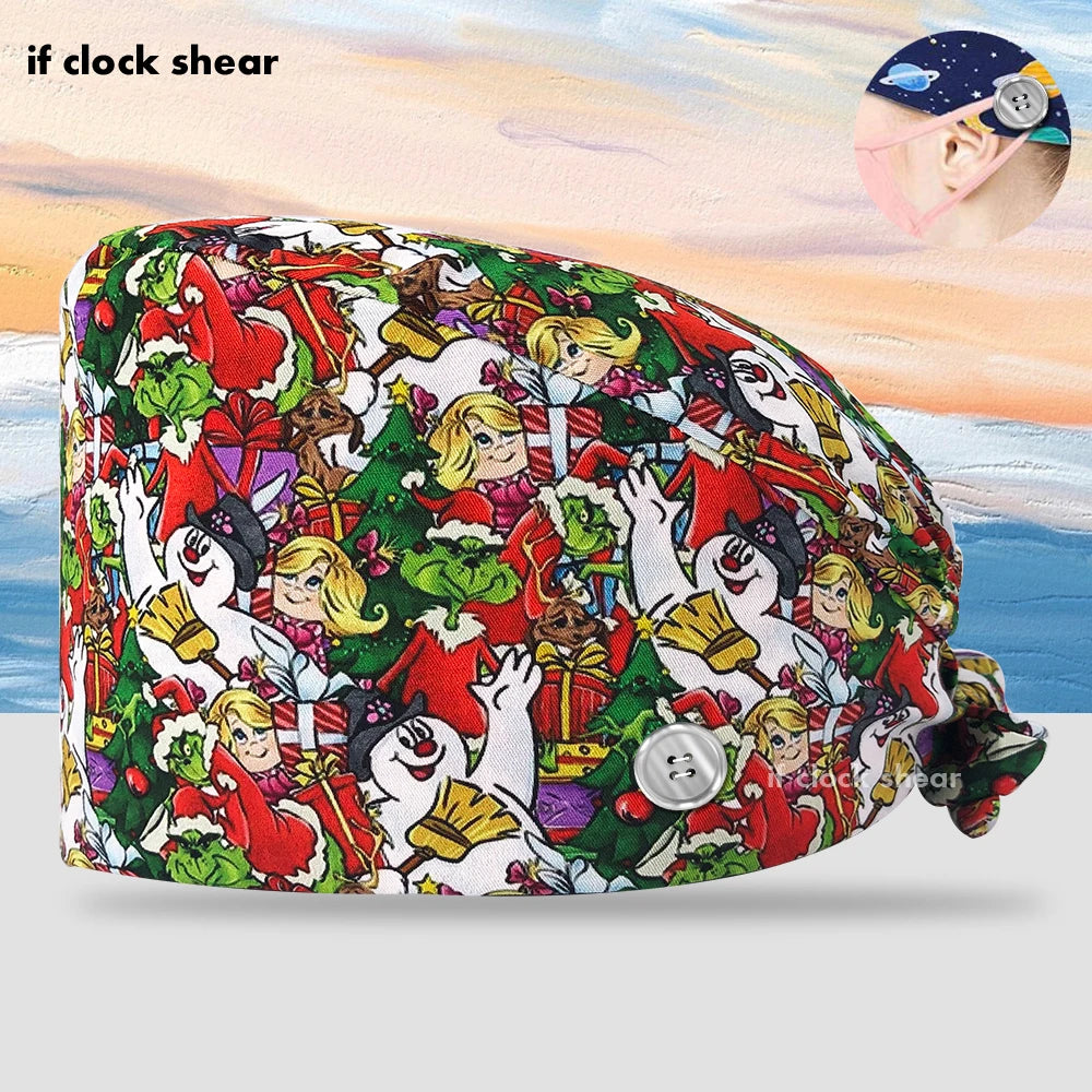 Printing Clinic Pharmacy Work Hat Dentistry Operating Room Doctor Scrubs Hats Adjustable Medical Nurse Accessories Surgical Caps