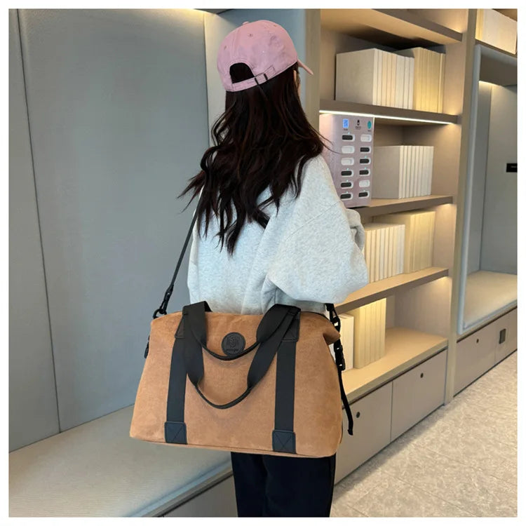Men's Large Capacity Fashionable Short Distance Travel Totes New Suede Travel Handbag Women's Portable Sports and Fitness Bag