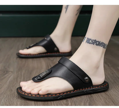 Flip Flops Flat Mens Sandals Summer Shoes Men Slippers Leather Mens Holiday Non-slip Flip Flops Huaraches Para Caballero