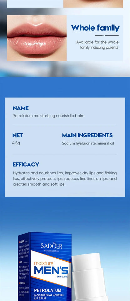 Men Lip Balm Moisturizing Hydration Fading Lip Lines Anti-Cracking Remove Dead Skin Refreshing And Not Greasy Exquisite Lip Care