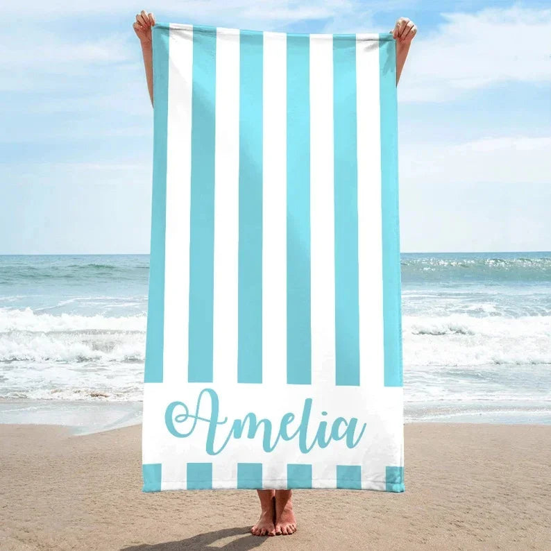 Striped Beach Towels Custom Name Beach Towel 3d Printed Microfiber Beach Towel Water Absorbing Personalized Bath Towel