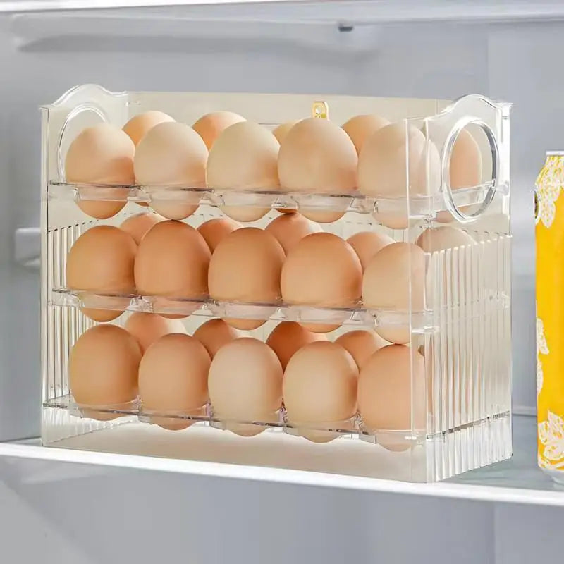 Egg Holder for Fridge 3-Tier Egg Organizer for Fridge With Time Scale Large Capacity Reversible Egg Rack Space-Saving Egg Keeper