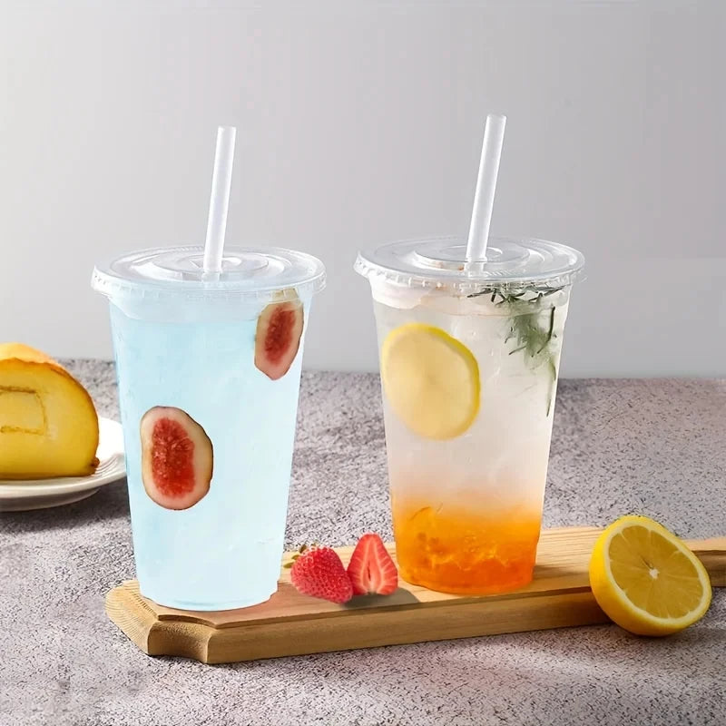 50Sets 12/16/20OZ Plastic Cups With Lids Clear Disposable Cups For Parties Iced Coffee Smoothie Milkshake Cold Drinks