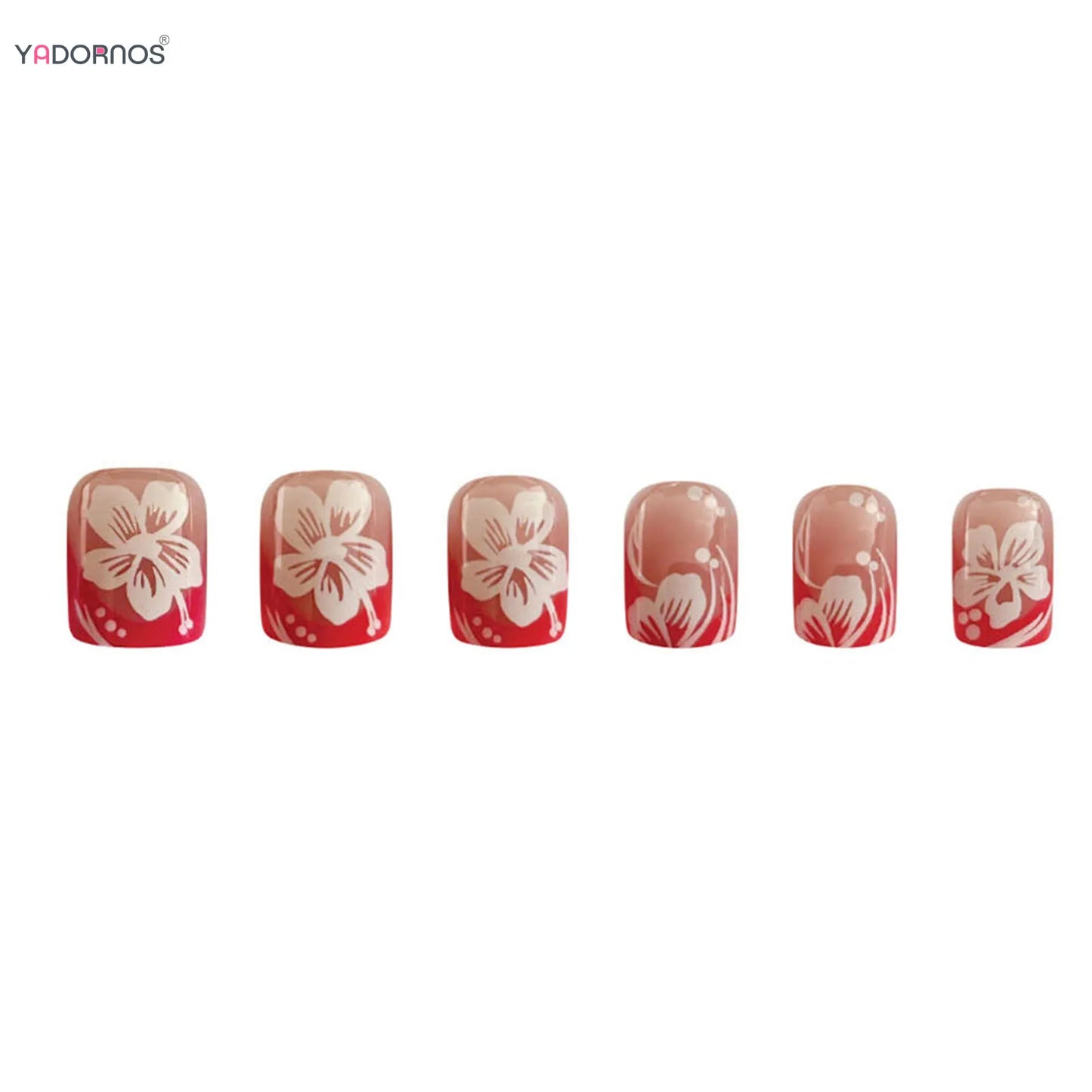 24Pcs Fairy White Flower Fake Nails Pink French Tip Press on Nails Short Square Wearable False Nail for Women Girls DIY Manicure