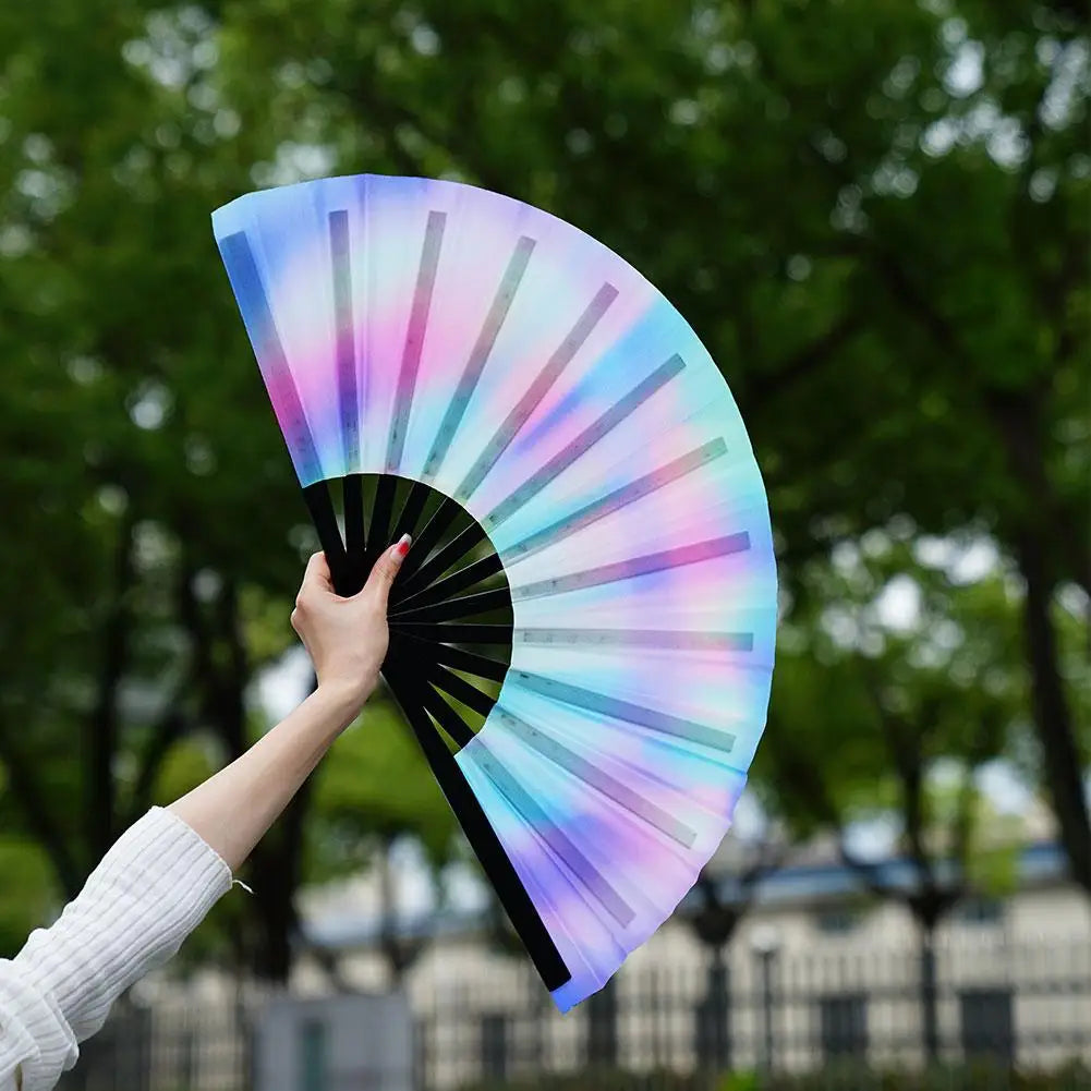 33cm Large Folding Hand Rave Fan Chinease/Japanese Gifts Fan Dance Music Colorful Fan Festival Fan Gradient Reflective Fold