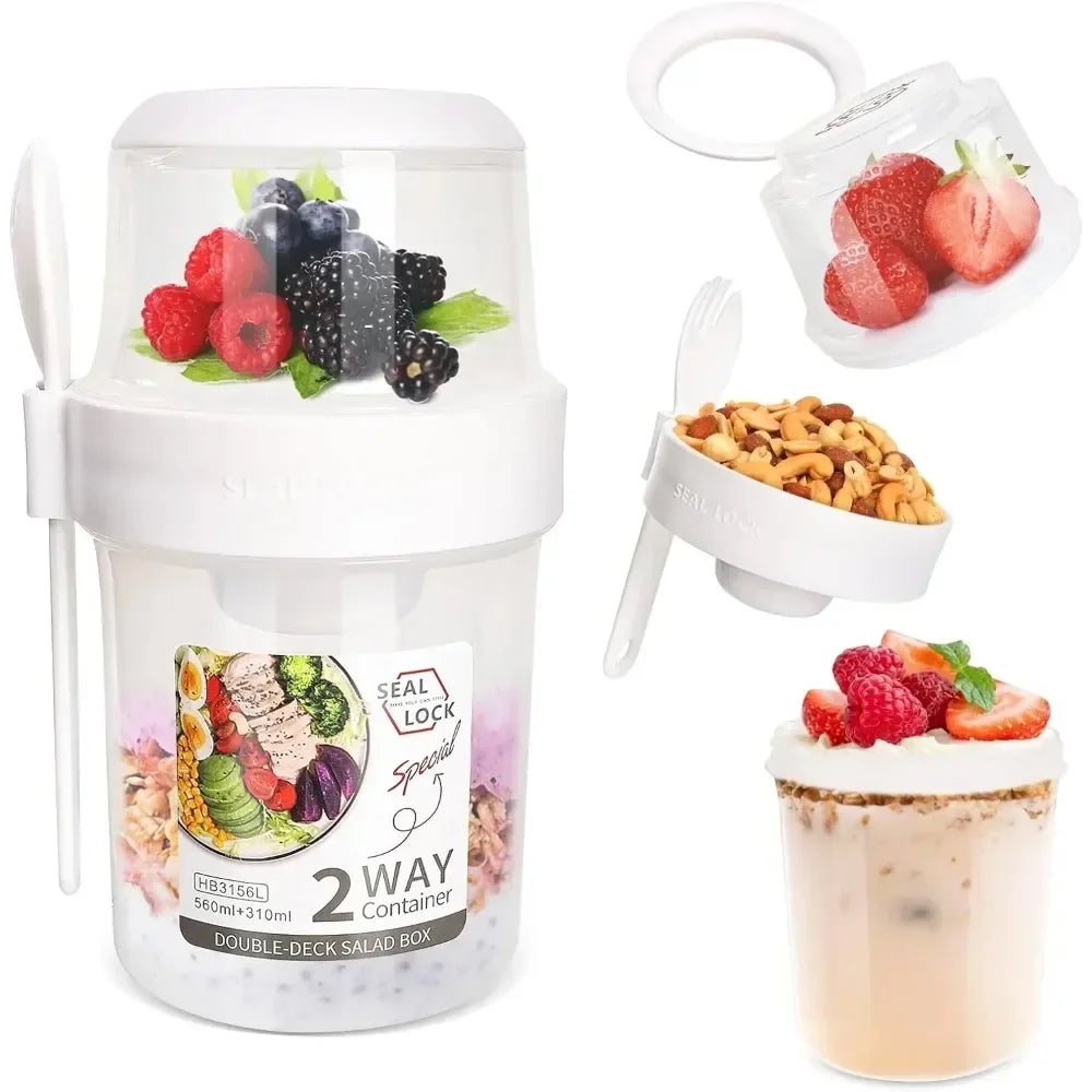 Salad Cup Breakfast Cups Portable Food Storage Bento Box Oatmeal Cereal Nut Yogurt Container Set with Fork for School