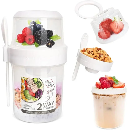 Salad Cup Breakfast Cups Portable Food Storage Bento Box Oatmeal Cereal Nut Yogurt Container Set with Fork for School