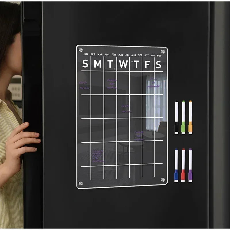 Fridge Magnet Calendar Magnetic Board Weekly Planner Reusable Dry Erase Board Schedule Transparent Fridge Message Menu Gadgets
