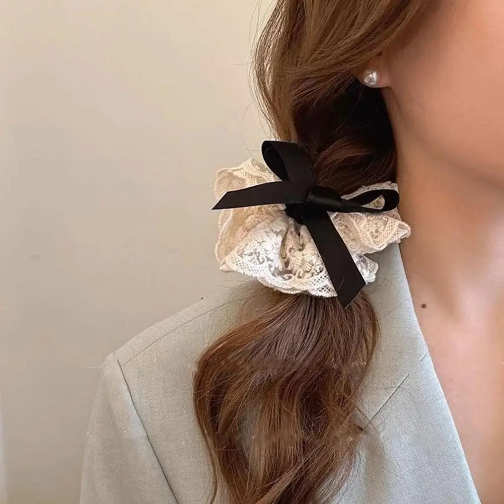 Fashion Lace Scrunchies French Romantic Elastic Hair Bands Girls Solid Ponytail Holder Headwear Hair Rope Women Hair Accessories