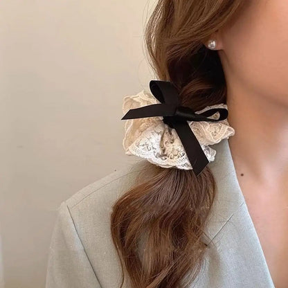 Fashion Lace Scrunchies French Romantic Elastic Hair Bands Girls Solid Ponytail Holder Headwear Hair Rope Women Hair Accessories