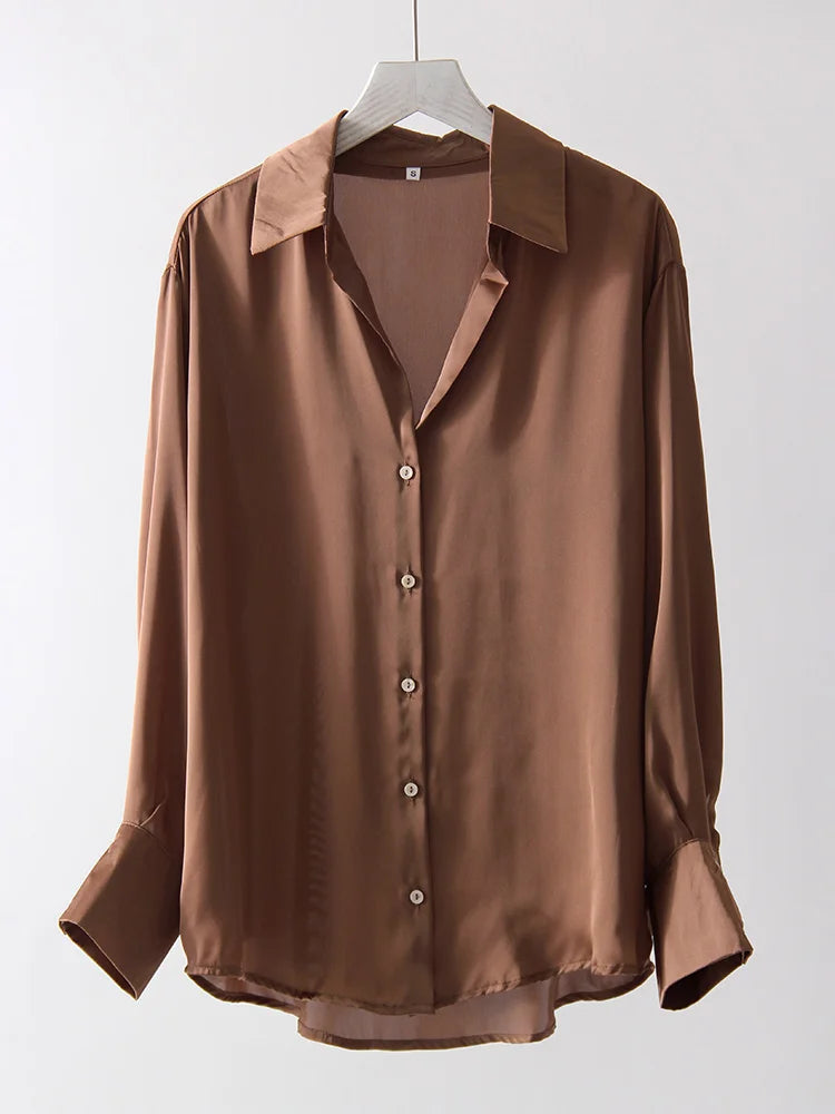 Office Wear Women Shirts Satin Blouse Luxury Pink Long Sleeve Formal Shirts Female Button Silk Tops For Women Elegant All-Match