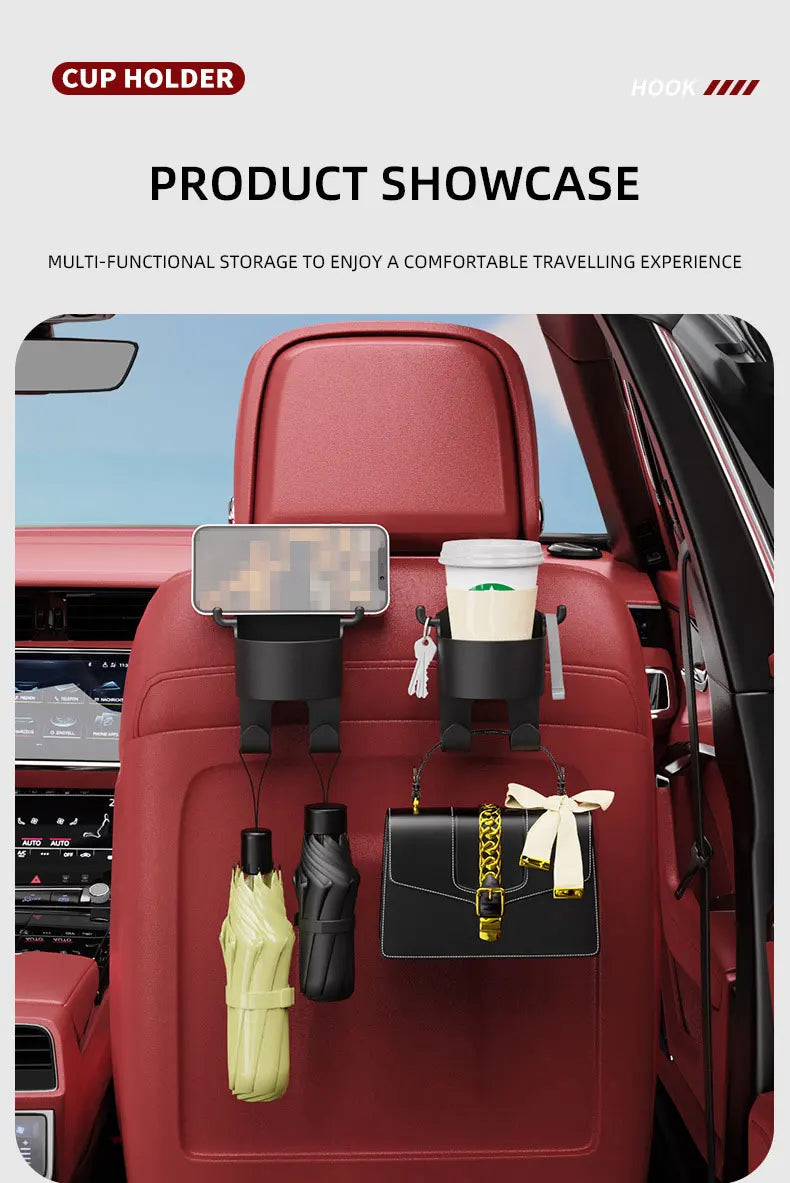2Pcs Car Seat Headrest Hook Hanger Storage Organizer Universal with Cup Holder for Handbag Fit Universal Vehicle Car Accessories