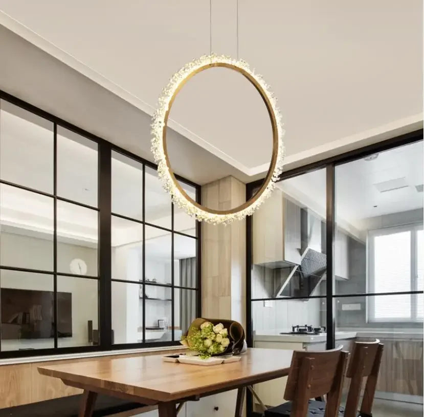 HYN Decorative Chandelier Postmodern Brass Front Desk Circular Art Reception Room Exhibition Hall Crystal Lamp