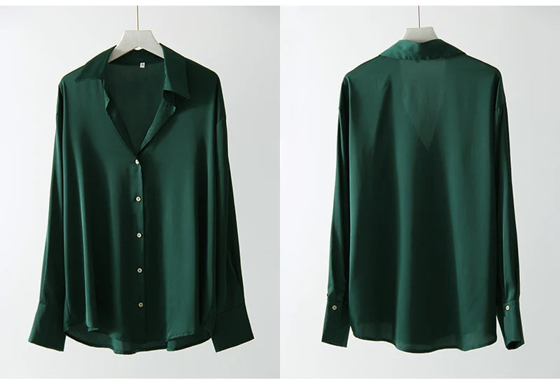 Office Wear Women Shirts Satin Blouse Luxury Pink Long Sleeve Formal Shirts Female Button Silk Tops For Women Elegant All-Match