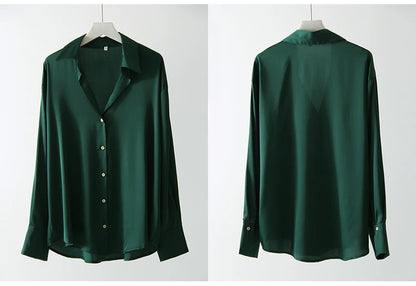 Office Wear Women Shirts Satin Blouse Luxury Pink Long Sleeve Formal Shirts Female Button Silk Tops For Women Elegant All-Match