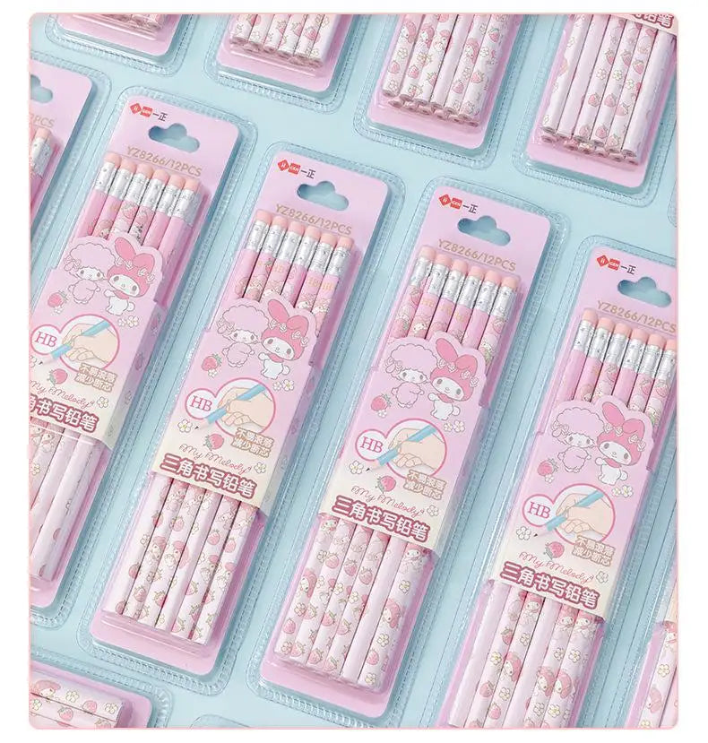 12pcs/set Sanrio Series Melody Triangle Writing Pencil Set Cute Student Pencil Creative Writing Pencil School Student Stationery