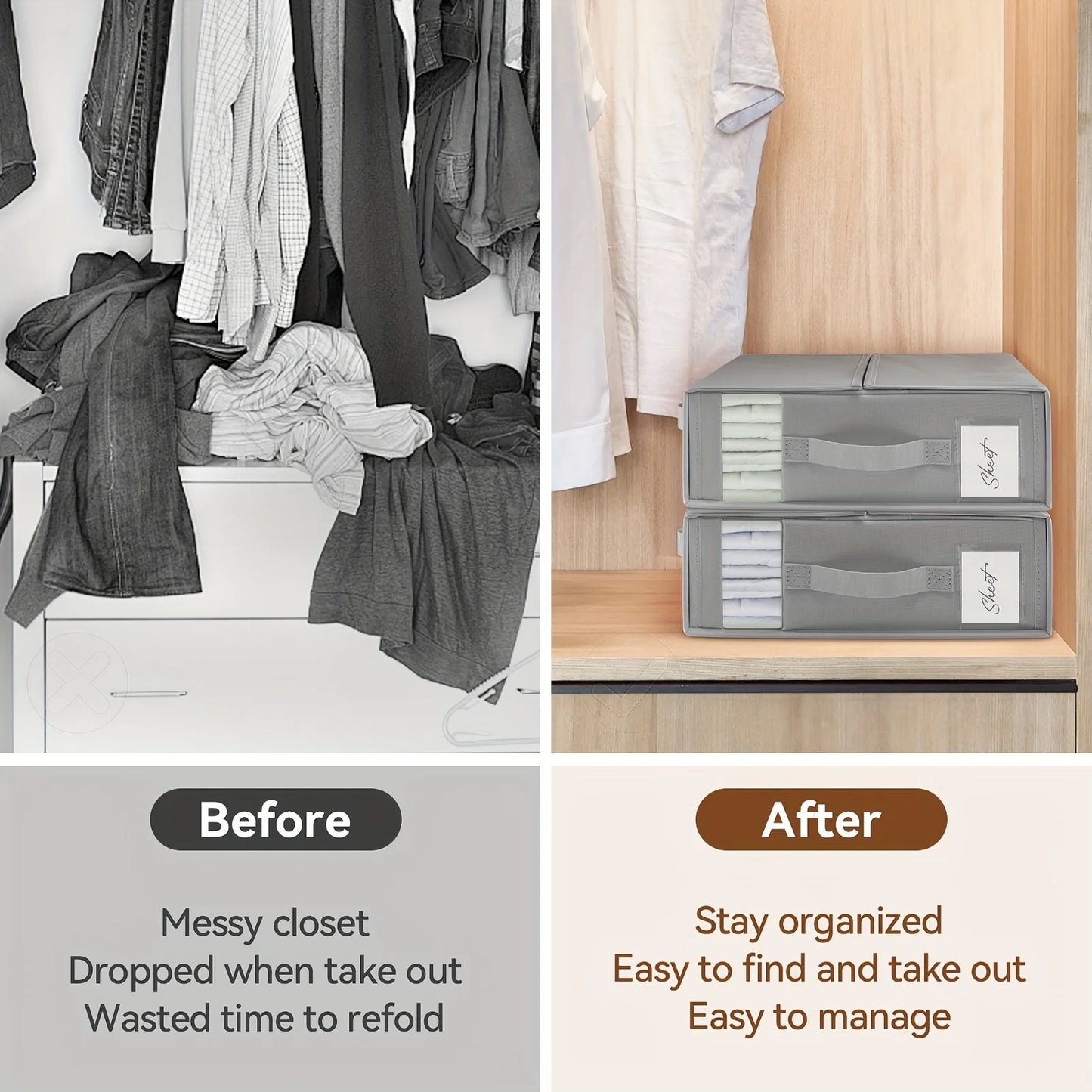 Bed Sheets Set Organizers Storage Linen Fabric Closet Organizers with Window Folding Bedding Storage Box for Pillow Organizer