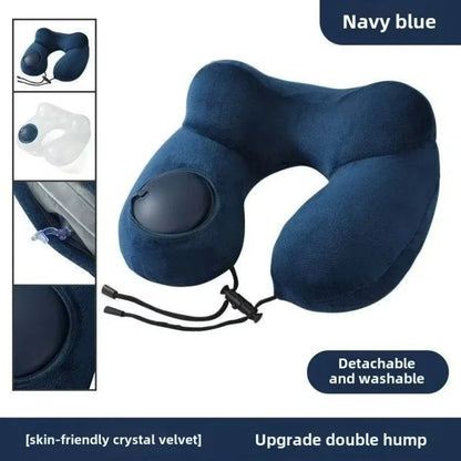 U-Shaped Inflatable Travel Pillow Portable Air Pillow Neck Support Cushion Comfortable Sleeping Pillow Press to inflate pillow