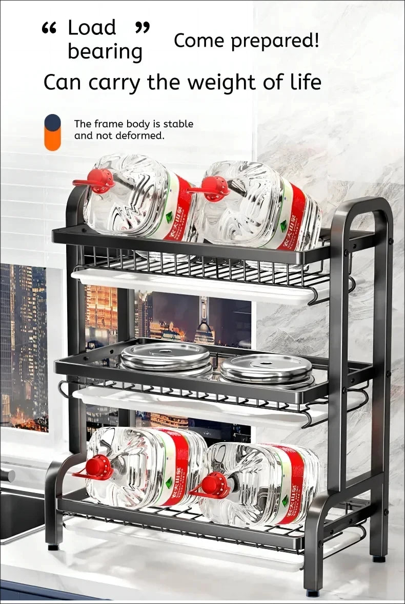 Dish Drying Rack 3-Tier Compact Kitchen Dish Rack Drainboard Set Large Rust-Proof Dish Drainer with Utensil Holder Kitchen Racks