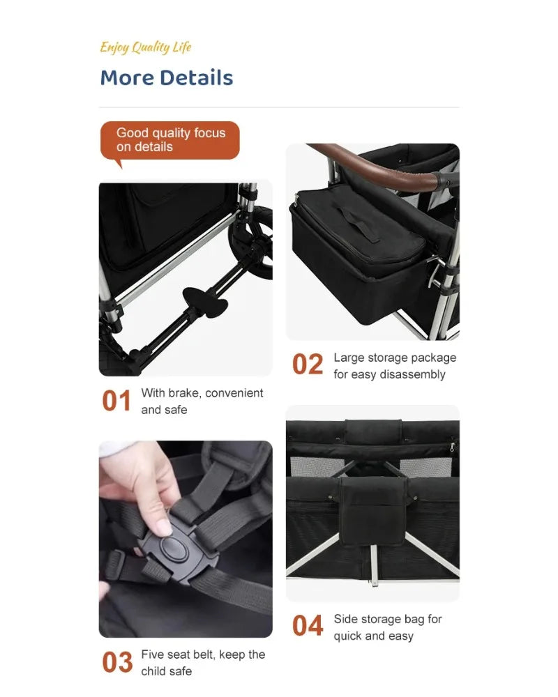 Push Pull Double Stroller Wagon 4&2 Seater Featuring 5 Point Harnesses Kids Wagon Stroller