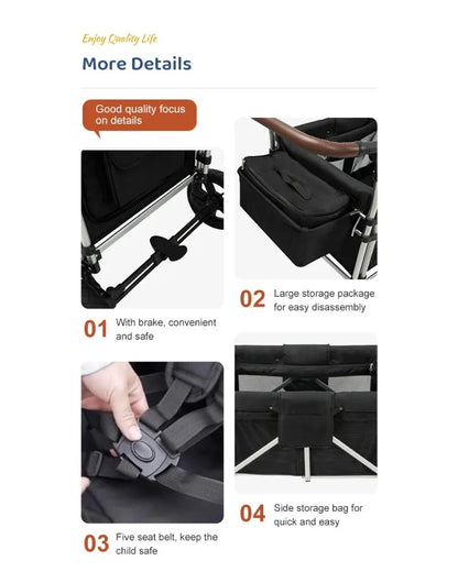 Push Pull Double Stroller Wagon 4&2 Seater Featuring 5 Point Harnesses Kids Wagon Stroller