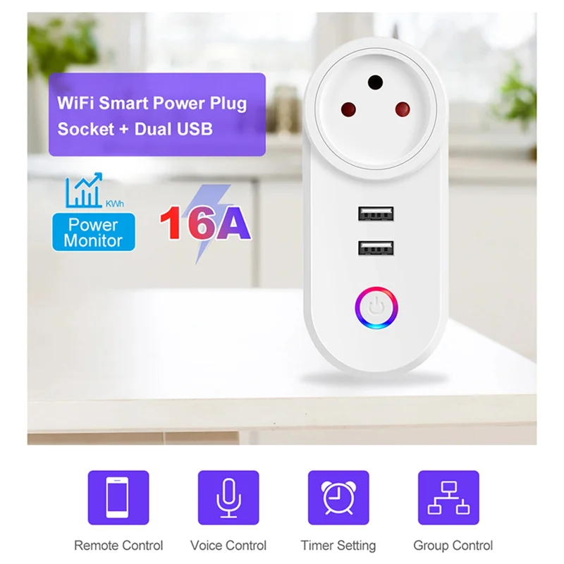 Israel Plug Tuya Smart Home 16A Wifi Smart Plug Power Socket USB Charge Outlet Timing Voice Control For Alexa-AT64