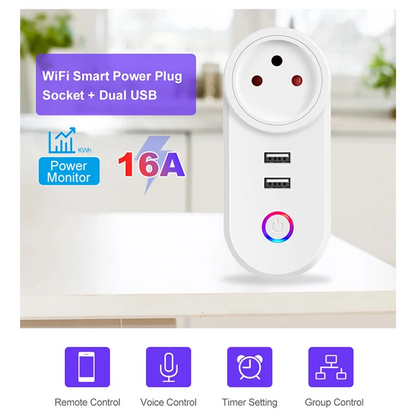Israel Plug Tuya Smart Home 16A Wifi Smart Plug Power Socket USB Charge Outlet Timing Voice Control For Alexa-AT64