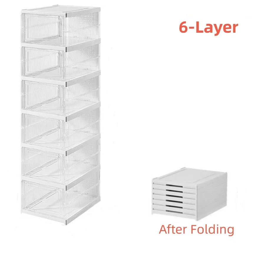 Transparent Shoes Box 6 Layers Shoe Display Case Thickened Foldable Sneaker Shoe Organizers Dustproof High-top Shoe Rack Shelf