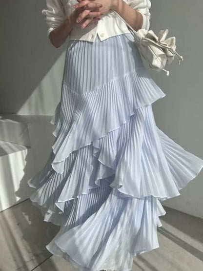 Irregular Ruffles Ropa Pleated Cake Womens Skirt High Waist Faldas Mujer Japan Style Eleganr Skirts Spring Summer 2025 Saia