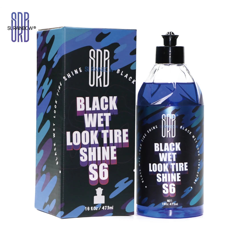 Black Wet Look Tire Shine Dressing -Automotive Clear Coat Tire Dressing Spray for Glossy Wet Tire Look, Vinyl & Plastic, with UV