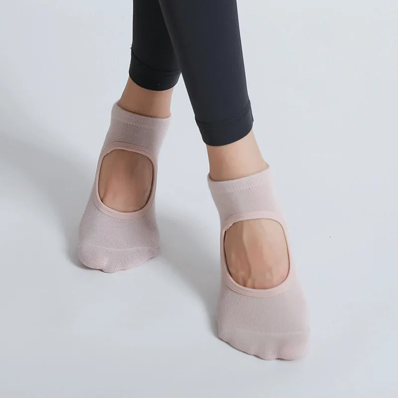 Yoga Socks Women Professional Pilates Socks Anti-Slip Breathable Backless Ankle Ladies Ballet Dance Sports Socks for Fitness Gym