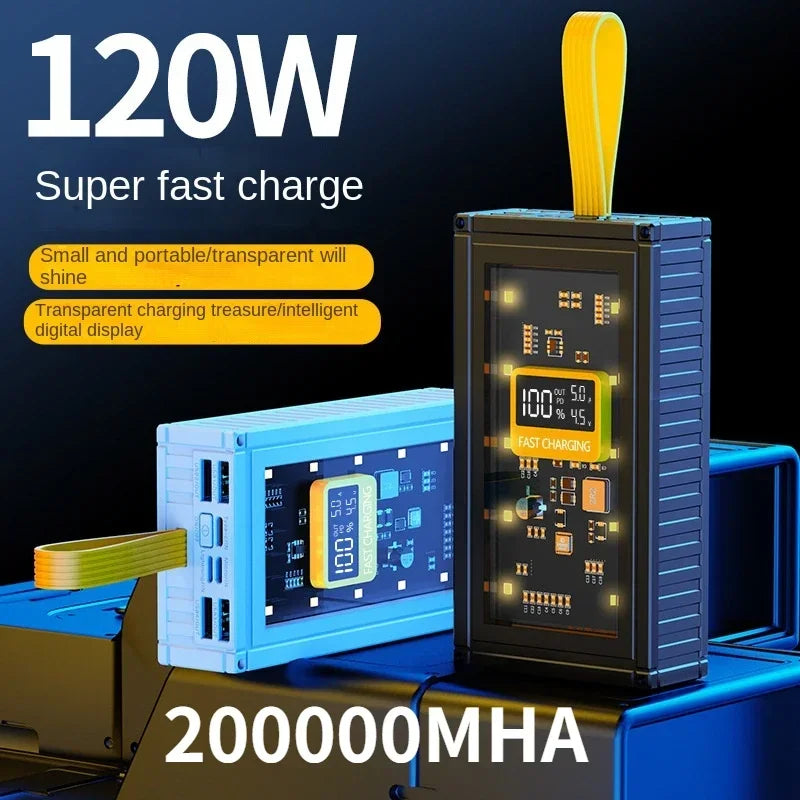 BCAK  Brand discount store 30000mAh 50000mAh 120W Fast Charging Transparent Power Bank 200000mAh Large-capacity Mobile Power