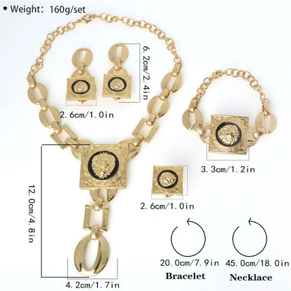 Gold Plated Jewelry Set  For Women African Indian Dubai Wedding Jewellery Luxury Choker Necklace Bracelet Earring Cuff Rings