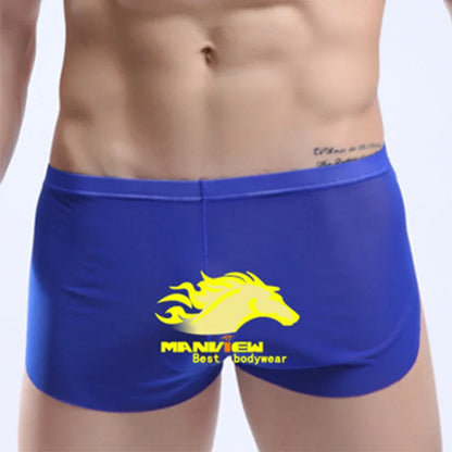 Mens Sexy Underwear Wet Look Lingerie Breathable Pouch Boxer Shorts Side Split Trunks Quick Dry Underpants Ultra Thin Panties