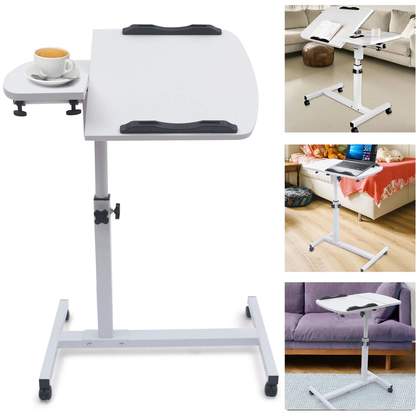 Height Adjustable Computer Table with Wheels Computer Trolley Side Table Bed Table Computer Desk Sofa Table for Home Office
