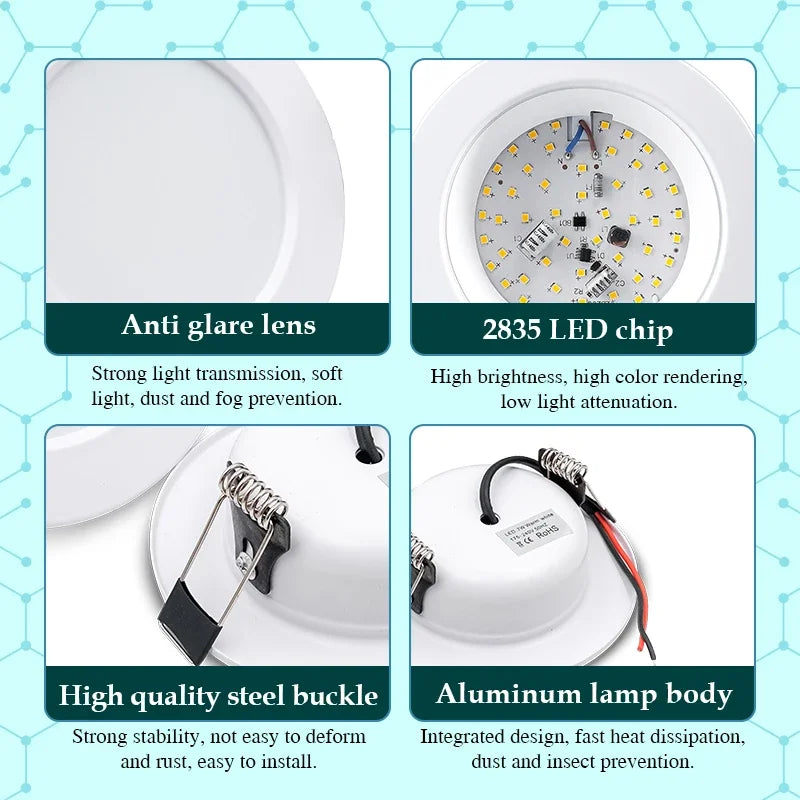 LED Downlight 5W 9W 12W 15W 18W White Body Round Led Ceiling Light DC 12V 24V AC 110V 220V Bedroom Kitchen Indoor LED Lighting