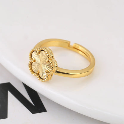 9-Color New Minimalist Shell Natural Stone Plant Flower Ring With Adjustable Opening For Women's Luxurious Temperament Clover