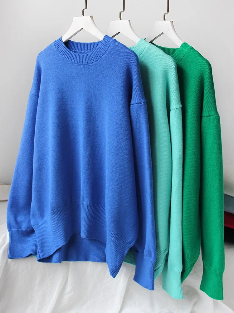 Light Blue Oversized Sweaters For Women 2024 Trend White Loose Sweater Casual Autumn Winter Warm Thick Knit Sweater Women Jumper