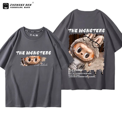 LABUBU The Monsters T-Shirt Cartoon Print Pure Cotton Short-Sleeved Top Couple Versatile Casual Trend Clothes For Adult Gift