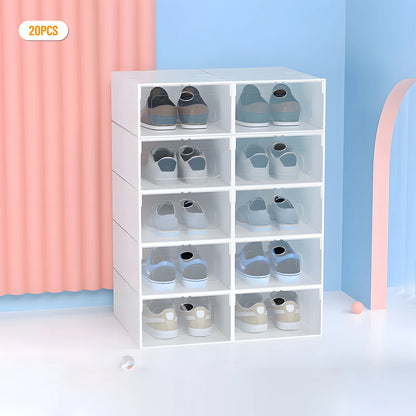 20Pcs Foldable Shoe Storage Boxes with Lids Transparent Stackable Containers Drawer Style PP Plastic Shoe Organizers