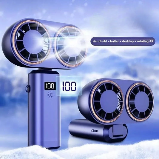 New Handheld USB Small Fan Double-headed Handheld Fan with Long Battery Life Mini Rechargeable Portable Electric Fan.