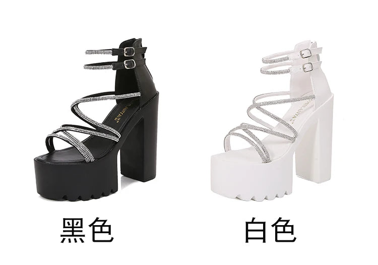 Car Model Catwalk Banquet Performance Women's Shoes 16 Cm Waterproof Pole Dance Crystal 15CM High Heel Chunky Sandals